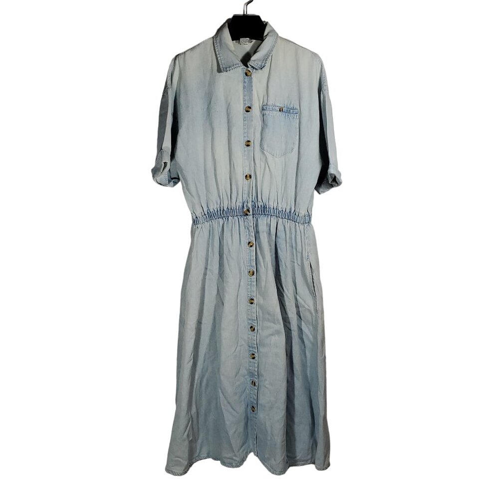 VTG Fads Button Shirt Dress Jeans Light-Wash Blue Maxi Cottage Prairie Modest